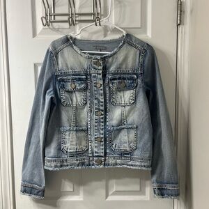 Wit and Wisdom women’s light washed frayed detail denim jacket